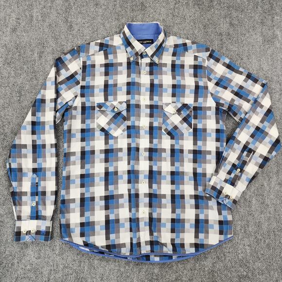 Ted Lapidus Shirt Mens Medium Geometric Check Long Sleeve Casual Button Down - Picture 1 of 16